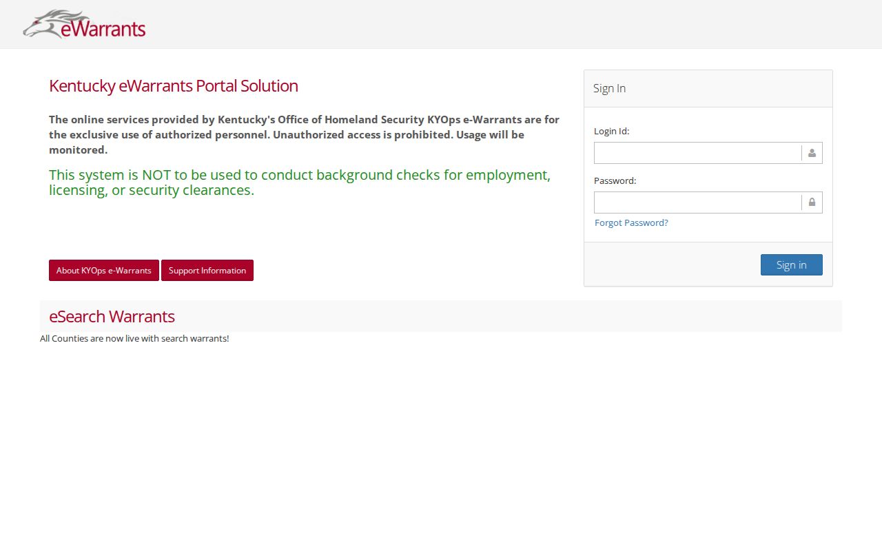 Kentucky eWarrants authorized personnel login