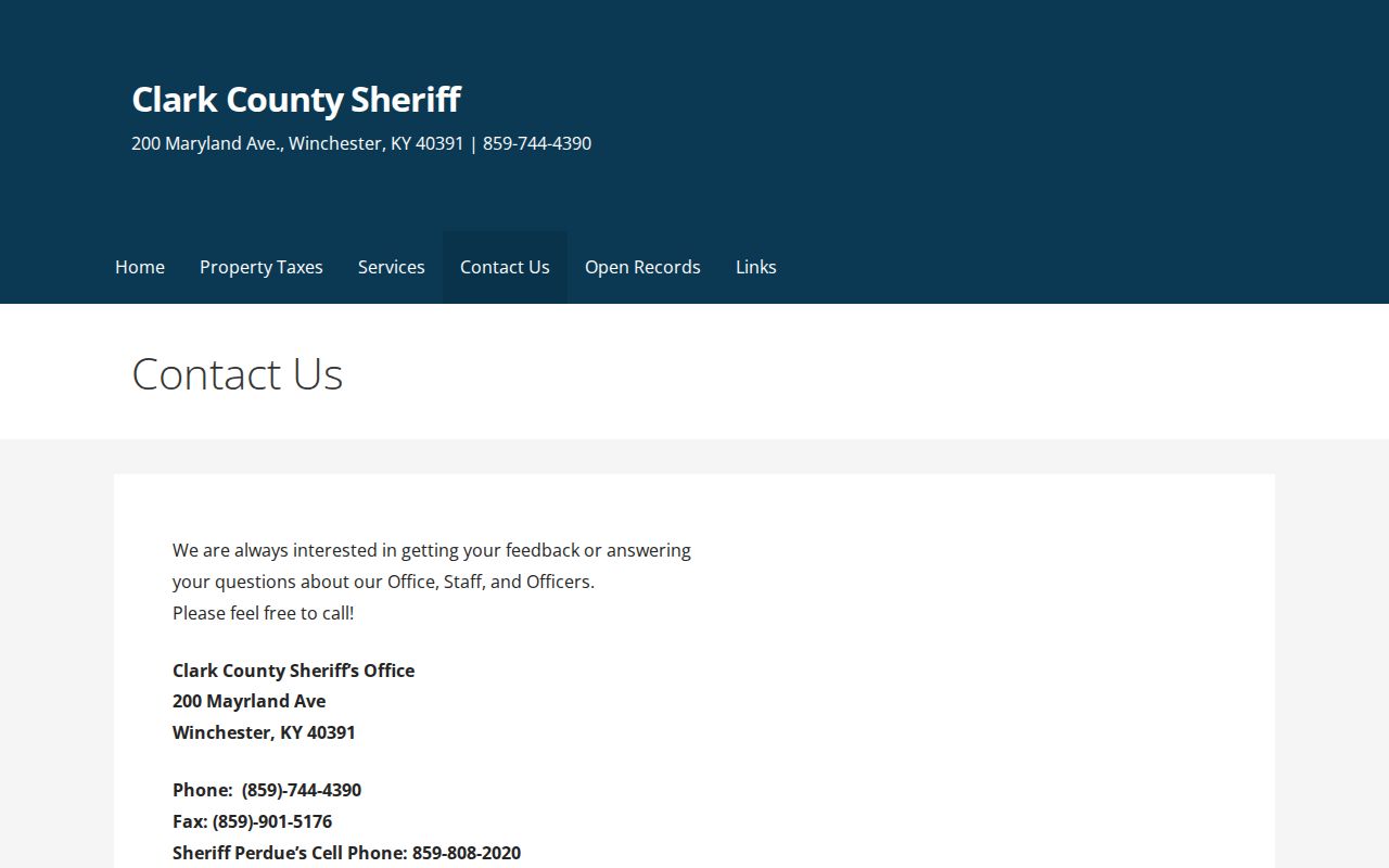Clark County Sheriff official contact page