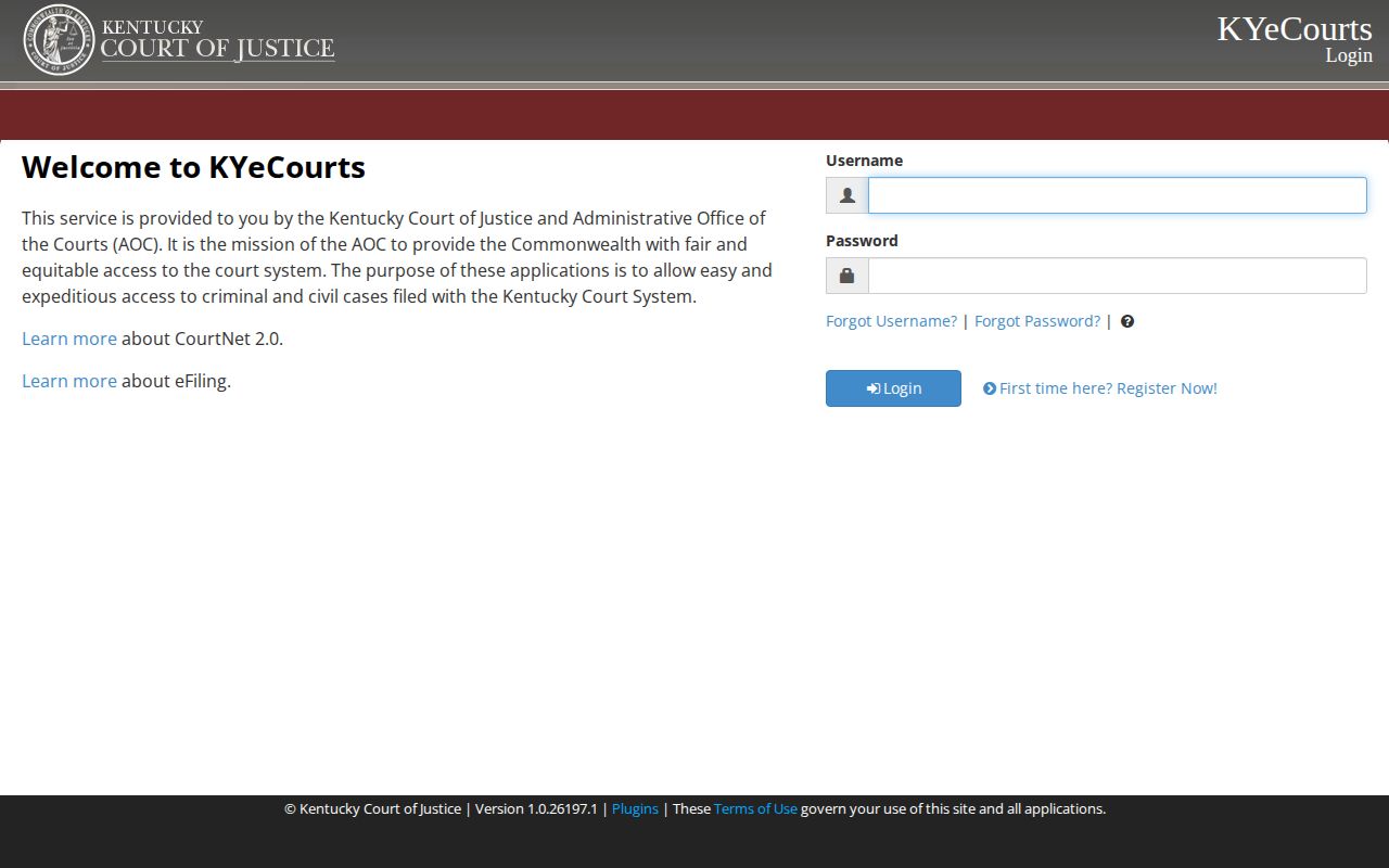 Kentucky Guest CourtNet search screen