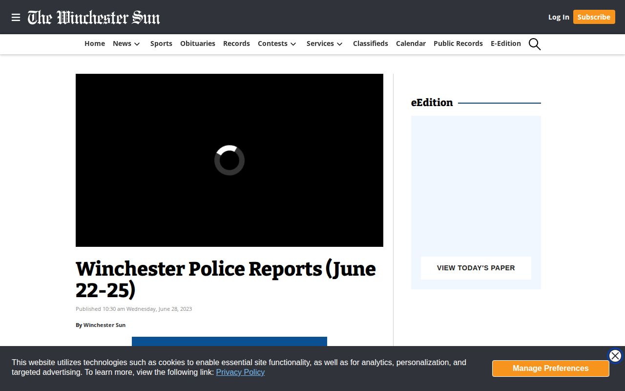 Winchester Sun multi-day police reports article