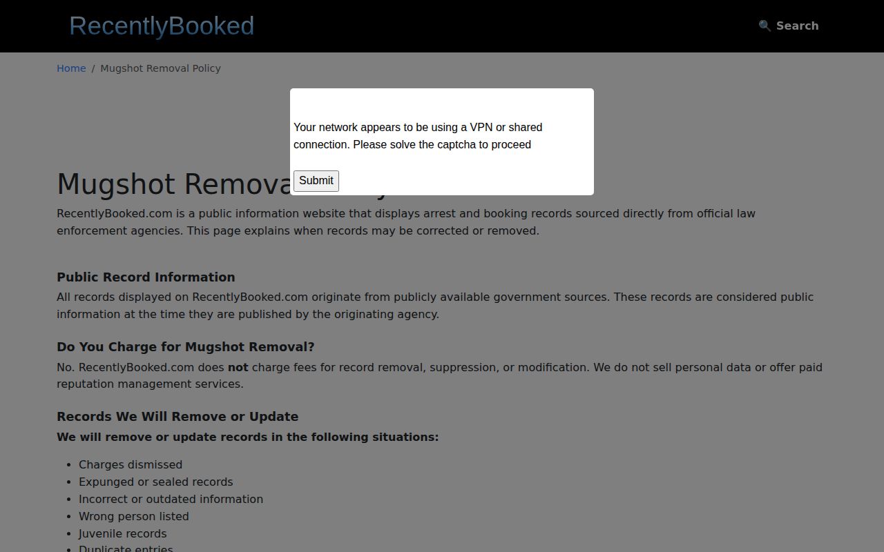 RecentlyBooked free correction and removal policy