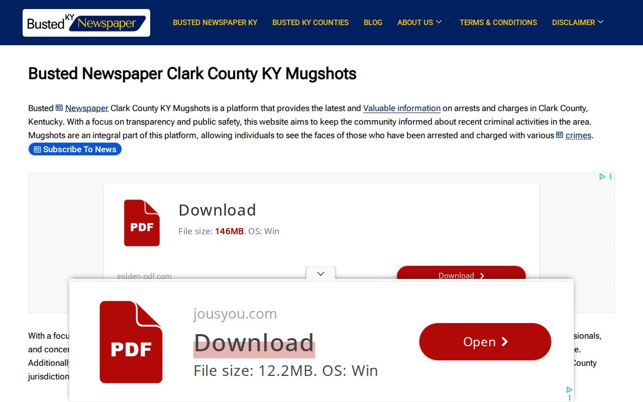 Busted Newspaper Clark County page captured as an unofficial archive source