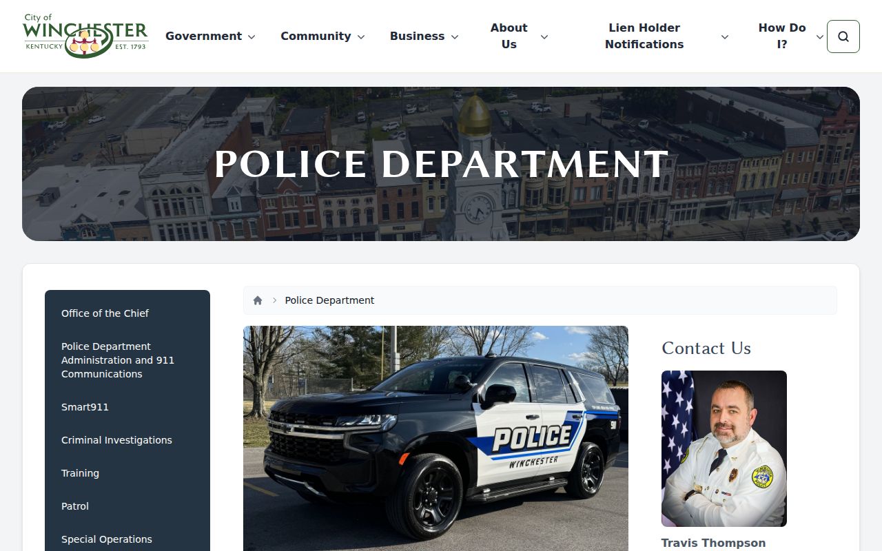 Official Winchester Police Department webpage with department contact and service information